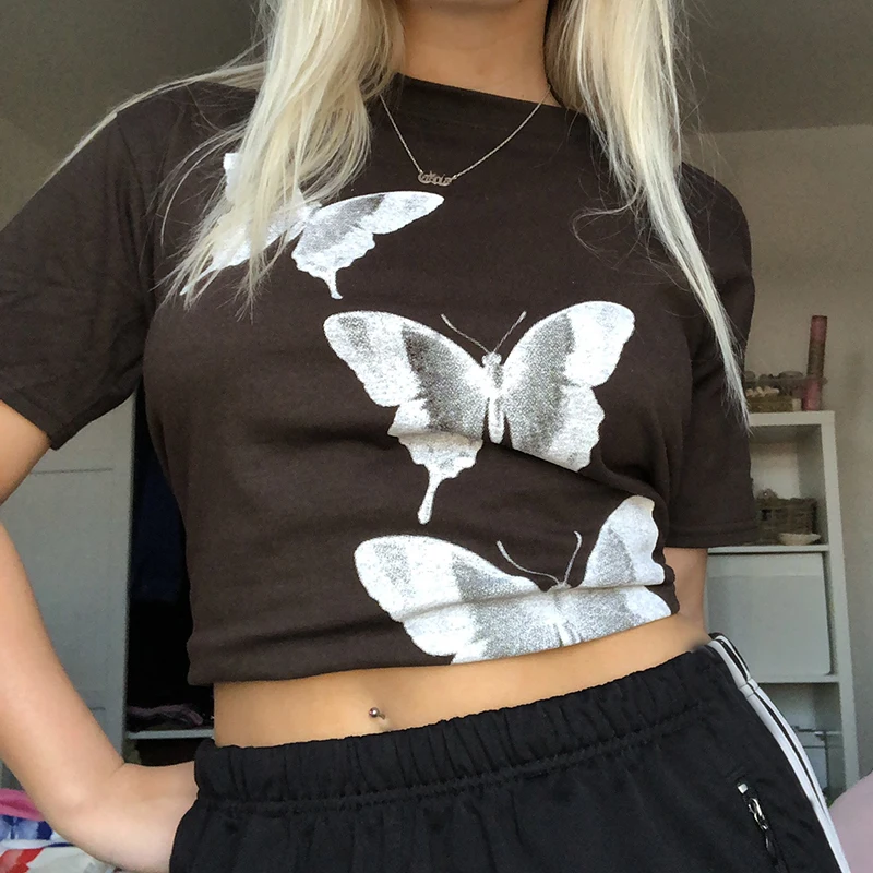 Женская футболка с коротким рукавом E-girl, облегающий топ с графическим принтом в виде бабочек, летняя спортивная футболка Y2K
Женская футболка с коротким рукавом E-girl, облегающий топ с графическим принтом в виде бабочек, летняя спортивная футболка Y2K