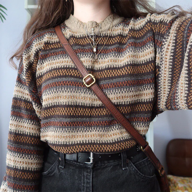 Pullover Women Striped Sweater Oversized Streetwear Vintage Knitwear Female O Neck Long Sleeve Top Pullovers Sueter De Mujer
Pullover Women Striped Sweater Oversized Streetwear Vintage Knitwear Female O Neck Long Sleeve Top Pullovers Sueter De Mujer