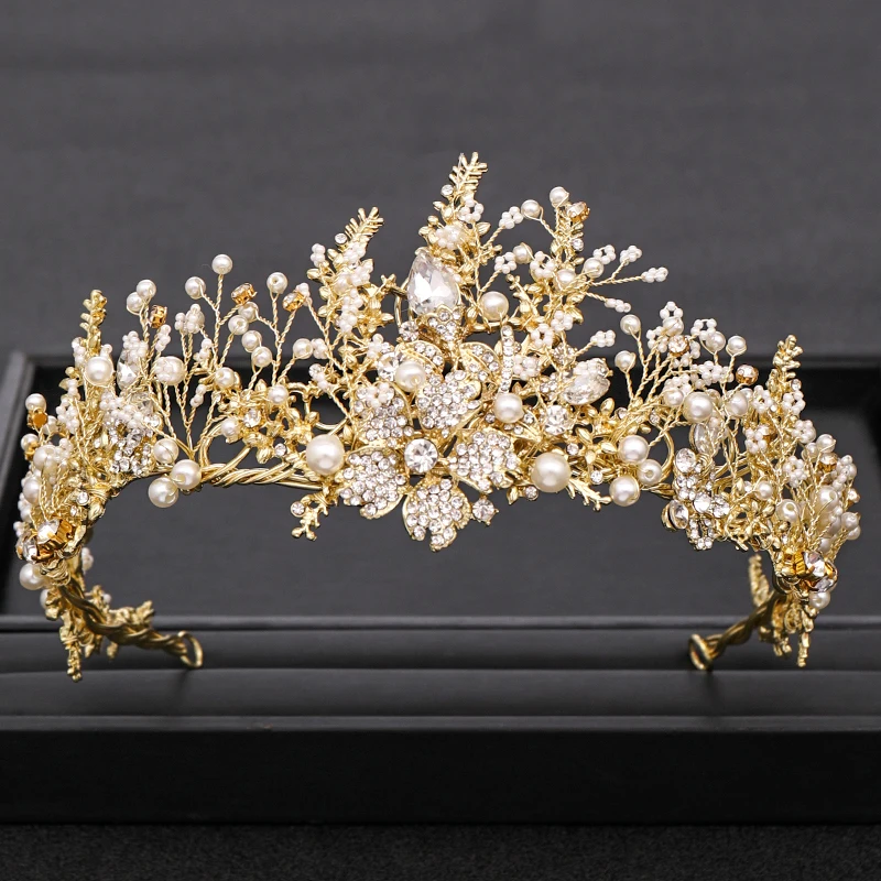 Trendy Handmade Queen Gold Wedding Tiara Pearl Crystal Flower Bridal Crown Hair Jewelry Headpiece Wedding Hair Accessories
Trendy Handmade Queen Gold Wedding Tiara Pearl Crystal Flower Bridal Crown Hair Jewelry Headpiece Wedding Hair Accessories