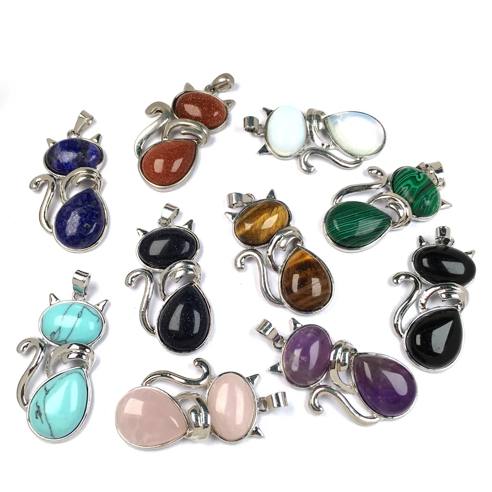 Natural Stone Pendant Reiki Heal Cute Cat Amethysts Black Agates for Jewelry Making DIY Necklace Gift 25x45mm
Natural Stone Pendant Reiki Heal Cute Cat Amethysts Black Agates for Jewelry Making DIY Necklace Gift 25x45mm