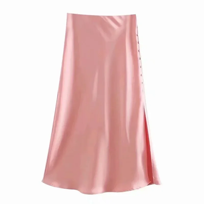 Solid Satin Midi Split Button Skirt Women Summer Pink Elegant Vintage Y2k Zipper Higt Waist Simple Casual A Line Long Skirts
Solid Satin Midi Split Button Skirt Women Summer Pink Elegant Vintage Y2k Zipper Higt Waist Simple Casual A Line Long Skirts