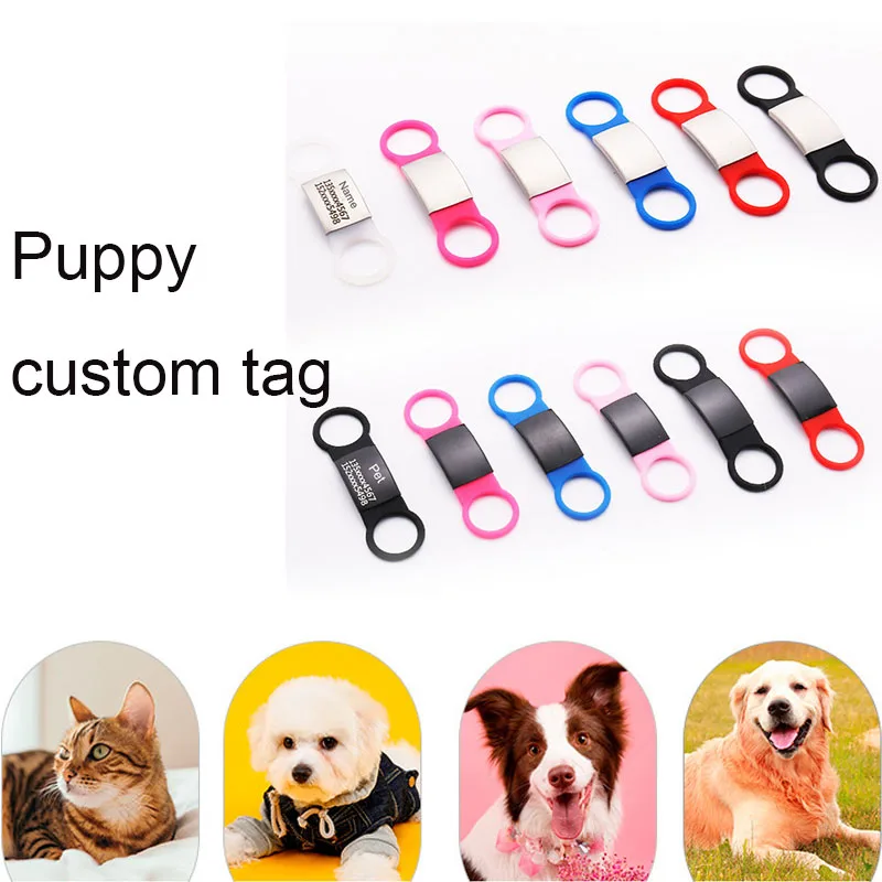 

Pet Dog Tag Silicone Stainless Steel Dog ID Tag Engraved Dog Collar Anti-lost Pet Nameplate Tags Dog Cat Tensile（no lettering）