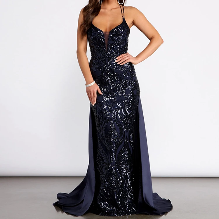 Sexy Backless Mermaid Evening Dress Spaghetti Straps Sparkly Sequins Satin Prom Party Gowns For Women 2021 Dark Navy
Sexy Backless Mermaid Evening Dress Spaghetti Straps Sparkly Sequins Satin Prom Party Gowns For Women 2021 Dark Navy
