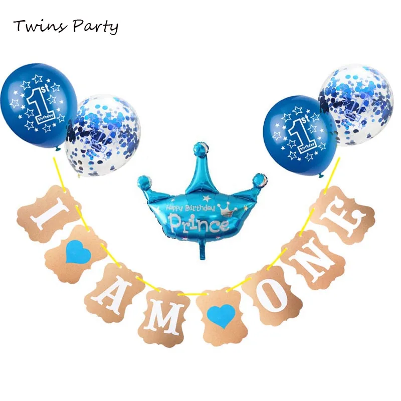 Близнецов вечерние Baby Shower 1st на день рождения украшения я один год баннер детский