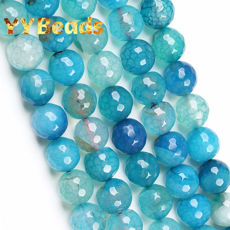 

Natural Faceted Sky Blue Dragon Veins Agates Beads Loose Charm Beads For Jewelry Making DIY Women Bracelets Necklaces 8mm 10mm