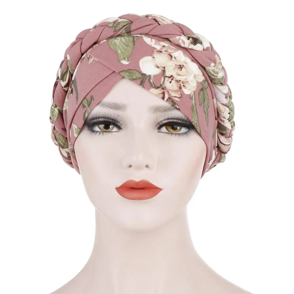 

Women Muslim Indian Hijab Printed Braids Bonnet Chemo Cap Islamic Arab Hat Hair Loss Cancer Headwrap Scarf Cover Turbante Beanie