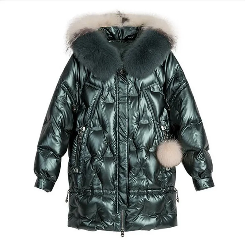 Winter Duck Jacket Women Hooded Big Fox Fur Collar Puffer Coat Korean Shiny Womens Down Jackets Parka
Winter Duck Jacket Women Hooded Big Fox Fur Collar Puffer Coat Korean Shiny Womens Down Jackets Parka