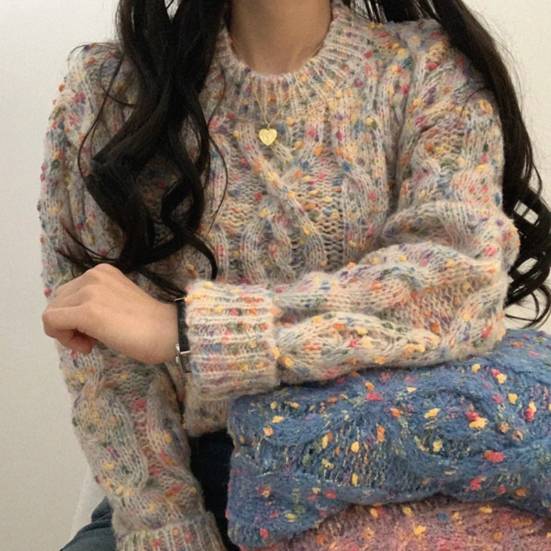 New Oversized Candy Contrast Color Dot Coarse Knitted Sweater Women Long Sleeves O Neck Pullovers Sweater Casual Knitted 71F
New Oversized Candy Contrast Color Dot Coarse Knitted Sweater Women Long Sleeves O Neck Pullovers Sweater Casual Knitted 71F