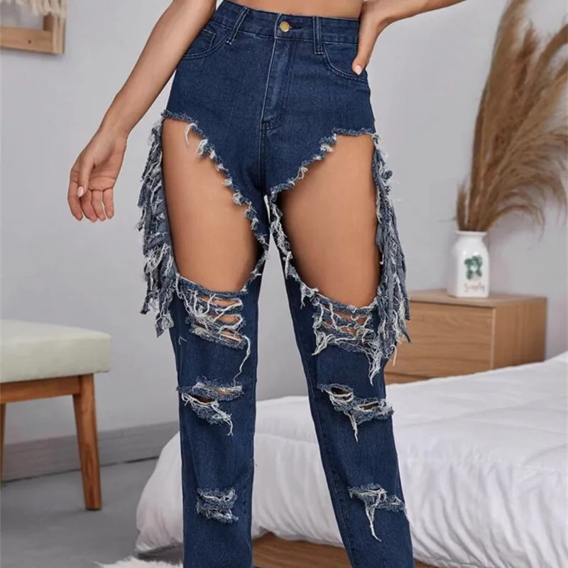 2021 Summer Women's Fashion Hole Ripped Denim Scratched Straight Pants Female Trousers Jeans Blue Sexy Casual Denim Jeans
2021 Summer Women's Fashion Hole Ripped Denim Scratched Straight Pants Female Trousers Jeans Blue Sexy Casual Denim Jeans
