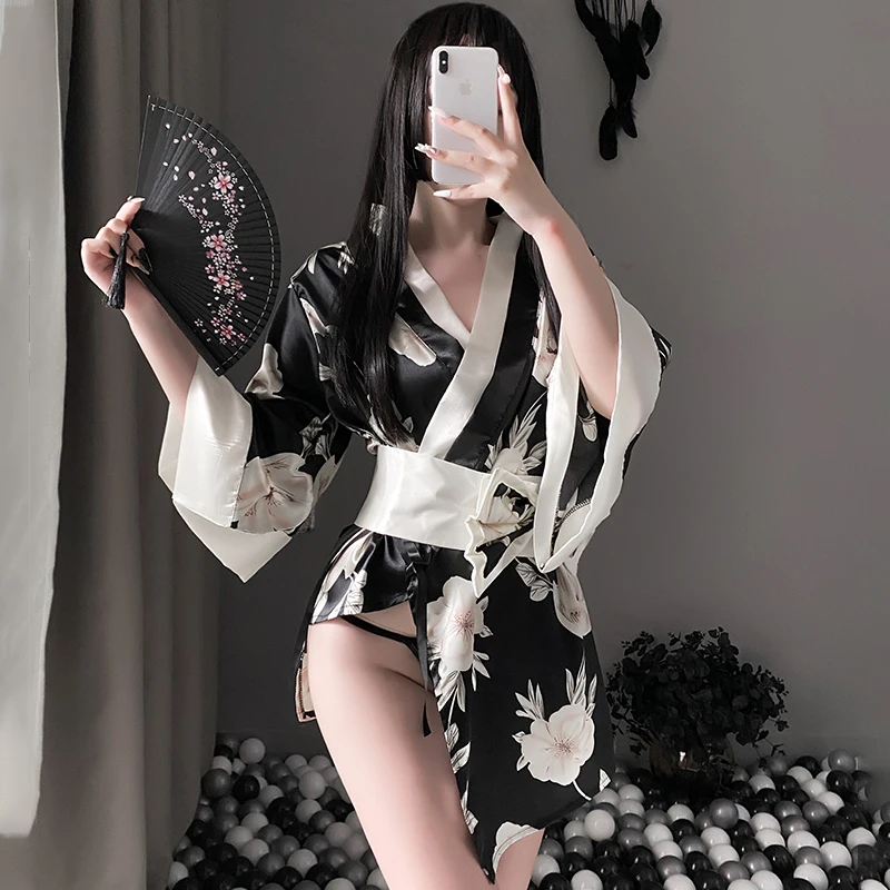 

Платье-кимоно в японском стиле, пикантное нижнее белье в стиле сакуры для девушек, одежда для сна с цветочным принтом, хаори, одежда для отды...