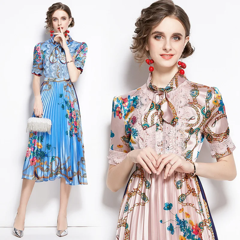 2021 European Station Summer Women's Bow Stitch Lace High-waisted Midi-length Pleated Retro Print Dress S-XXL Woman Dress
2021 European Station Summer Women's Bow Stitch Lace High-waisted Midi-length Pleated Retro Print Dress S-XXL Woman Dress