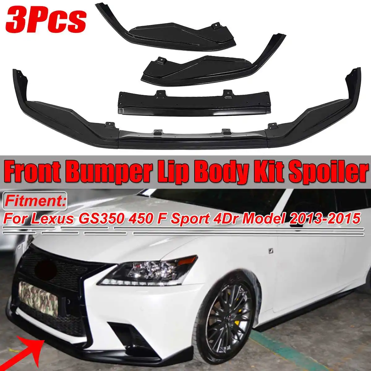 3 шт. автомобильный передний бампер разветвитель спойлер для Lexus GS350 450 F Sport 4Dr модель 2013 2014 2015 глянцевый черный 
3 шт. автомобильный передний бампер разветвитель спойлер для Lexus GS350 450 F Sport 4Dr модель 2013 2014 2015 глянцевый черный