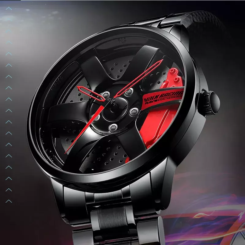 3D Spinning Model Unique Rim Watch Hub Custom Design Sports Car Waterproof Creative Mens Wheel Wristwatch Clock | Наручные часы