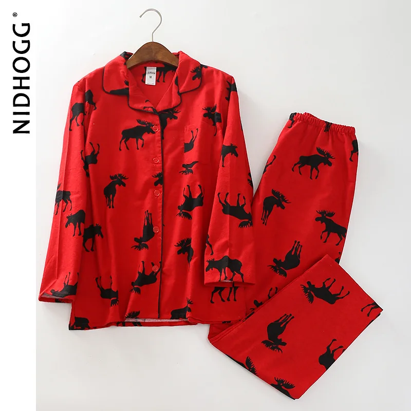 Women's Long Sleeve Pajamas Turn-down Collar Cotton Brushed Fabric Printing Sleepwear Two Piece Set Loungewear Women Nightwear
Women's Long Sleeve Pajamas Turn-down Collar Cotton Brushed Fabric Printing Sleepwear Two Piece Set Loungewear Women Nightwear
