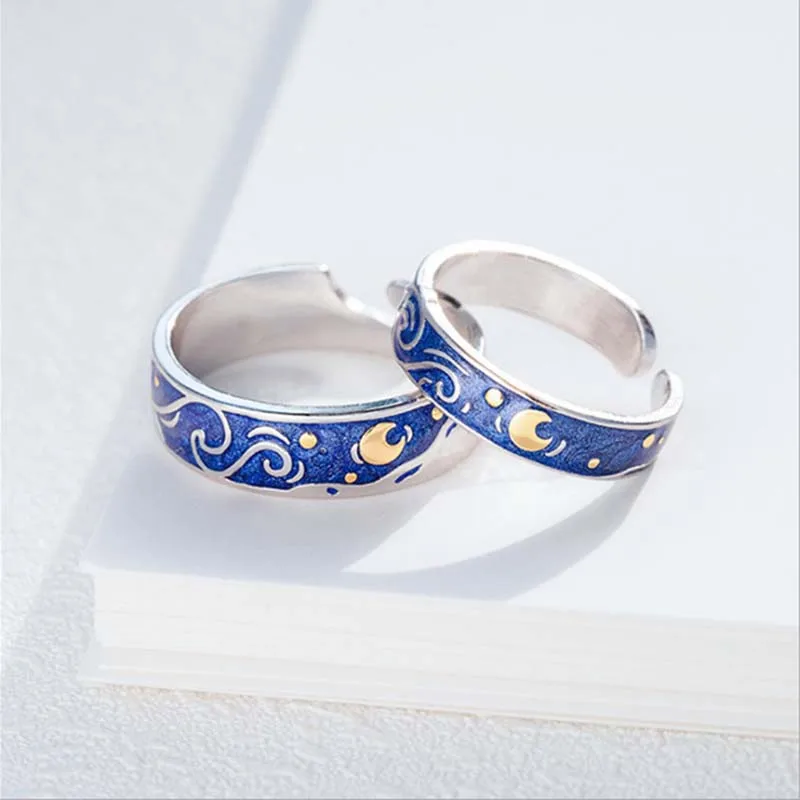 Starry Sky Couple Rings for Women Men Blue Open Adjustable Moon Star Van Gogh Width Ring Fashion Jewelry Accessories Lover Gift
Starry Sky Couple Rings for Women Men Blue Open Adjustable Moon Star Van Gogh Width Ring Fashion Jewelry Accessories Lover Gift