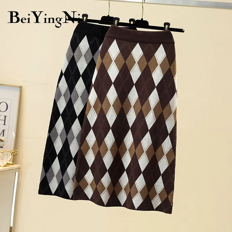 Beiyingni Autumn Winter Korean Knitted Pencil Skirt for Woman Plaid Retro Elastic Waist Slim Chic Vintage Skirts Ladies Faldas
Beiyingni Autumn Winter Korean Knitted Pencil Skirt for Woman Plaid Retro Elastic Waist Slim Chic Vintage Skirts Ladies Faldas