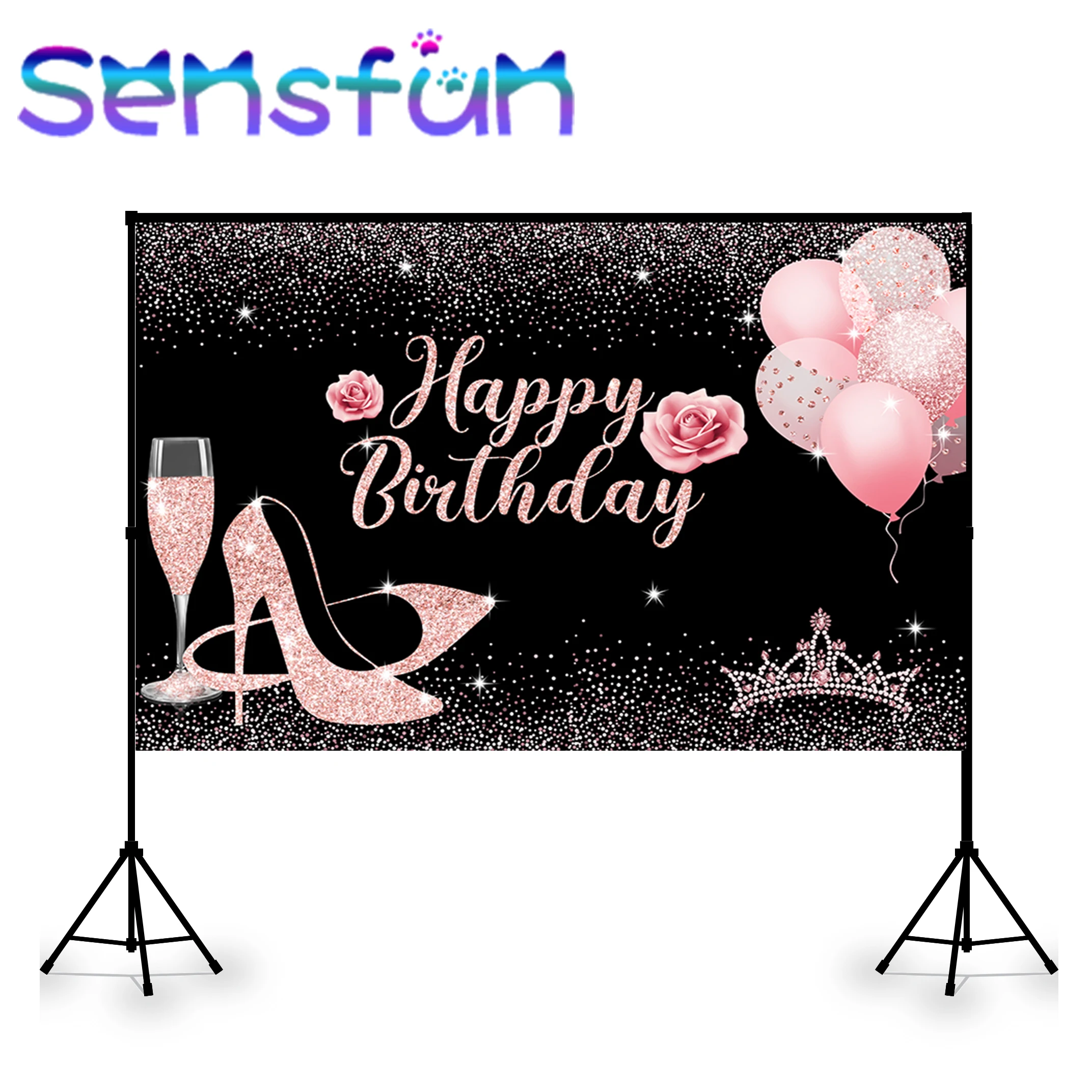 

Черные и розовые золотые боке блестящие фоны на день рождения для фотосъемки реквизит каблук воздушные шары фото фон Фотофон