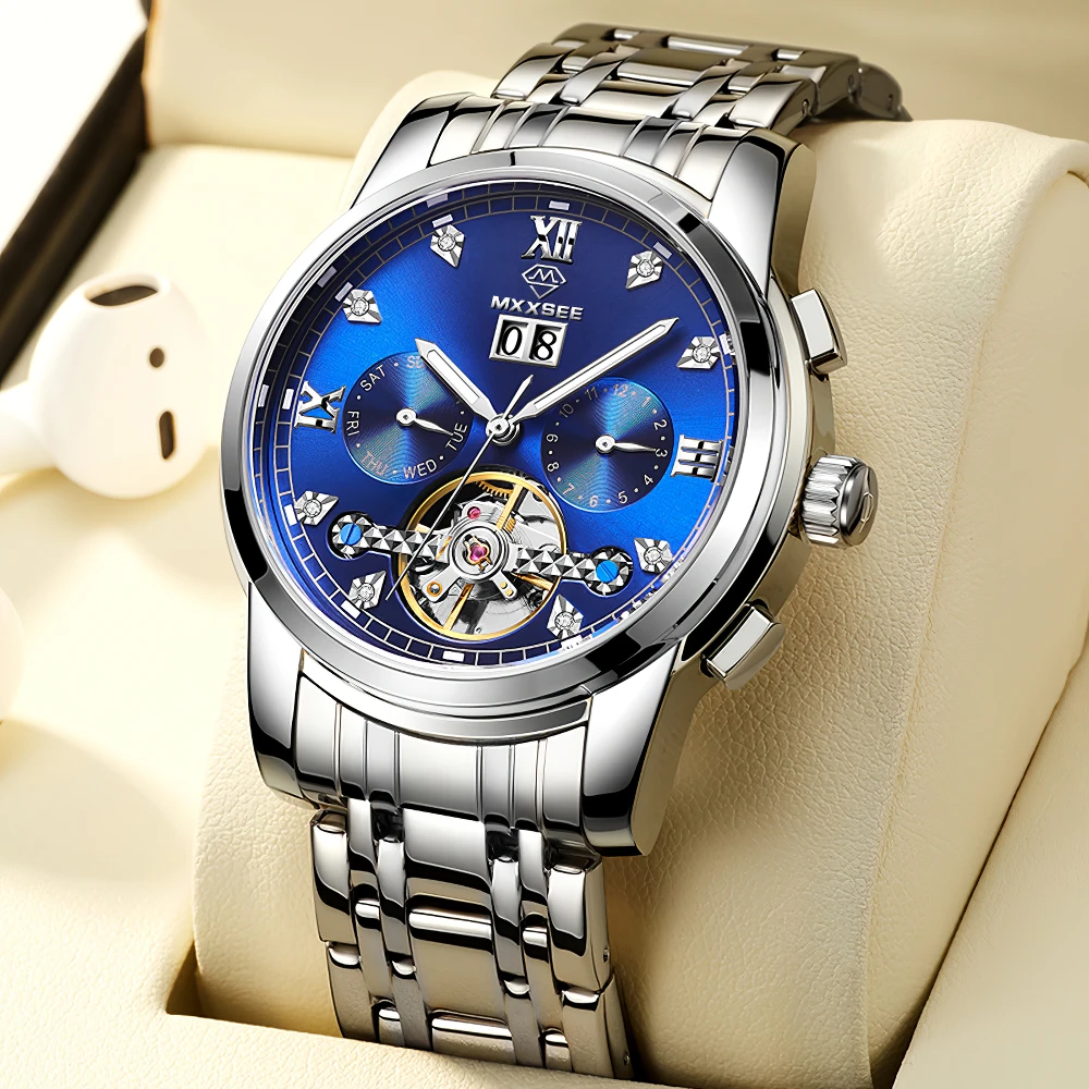 

Watches for Men Mechanical Watch Fashion Brand Wristwatch Luxury Steel Belt Calendar Relogios Automatic Clocks Tourbillon Watch