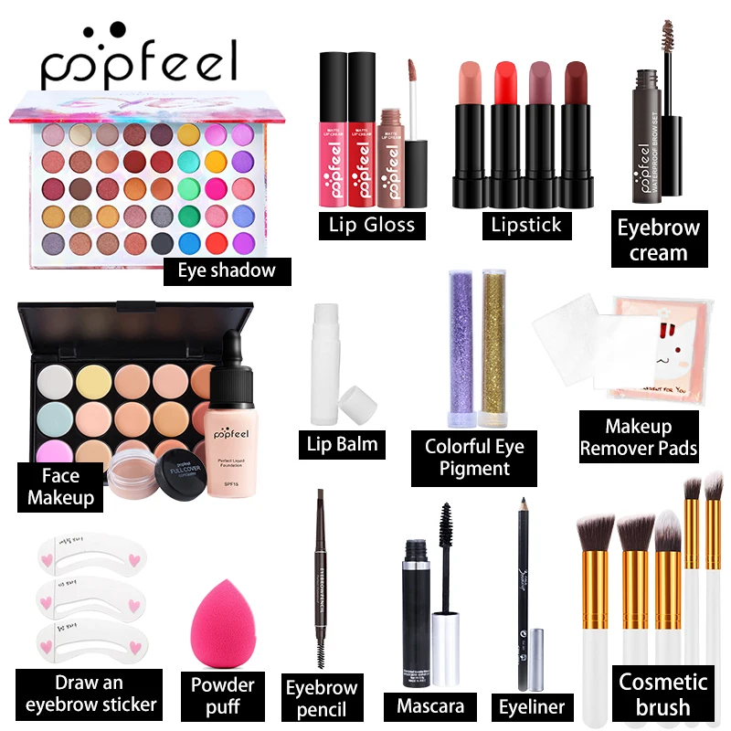 Cosmetic Kit 26 Piece Eyeshadow Eyebrow Lipgloss Lipstick Foundation Concealer Makeup Brushes Practice Make Up Set
Cosmetic Kit 26 Piece Eyeshadow Eyebrow Lipgloss Lipstick Foundation Concealer Makeup Brushes Practice Make Up Set