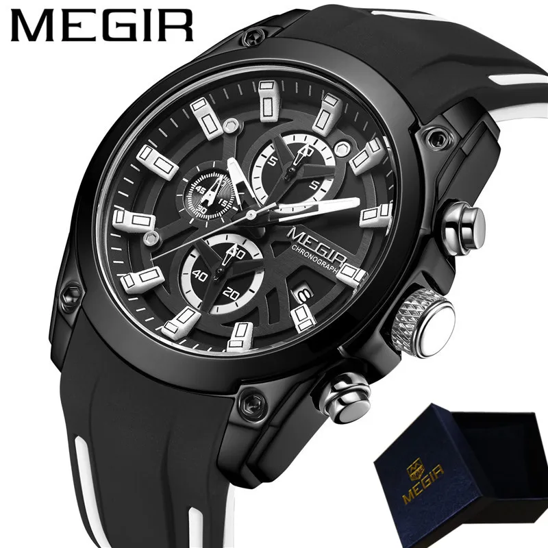 Мужские наручные часы MEGIR модные с хронографом в стиле милитари спортивные