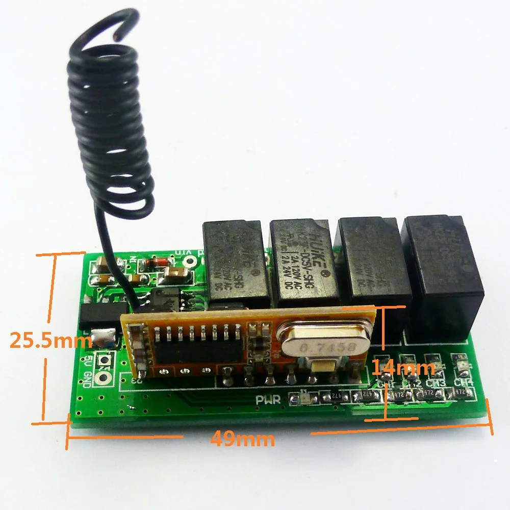 433M 4-way wireless micro controller RF relay remote control switch suitable for wireless boat car model
433M 4-way wireless micro controller RF relay remote control switch suitable for wireless boat car model