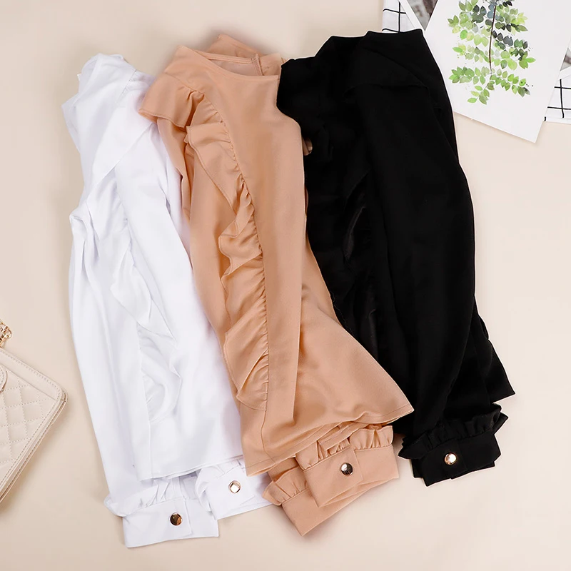 2020 Autumn Ruffle Elegant Blouses Women OL Solid O-Neck Long Sleeve Blouse Female 2020 Spring Fashion Casual Lady Top Clothes
2020 Autumn Ruffle Elegant Blouses Women OL Solid O-Neck Long Sleeve Blouse Female 2020 Spring Fashion Casual Lady Top Clothes