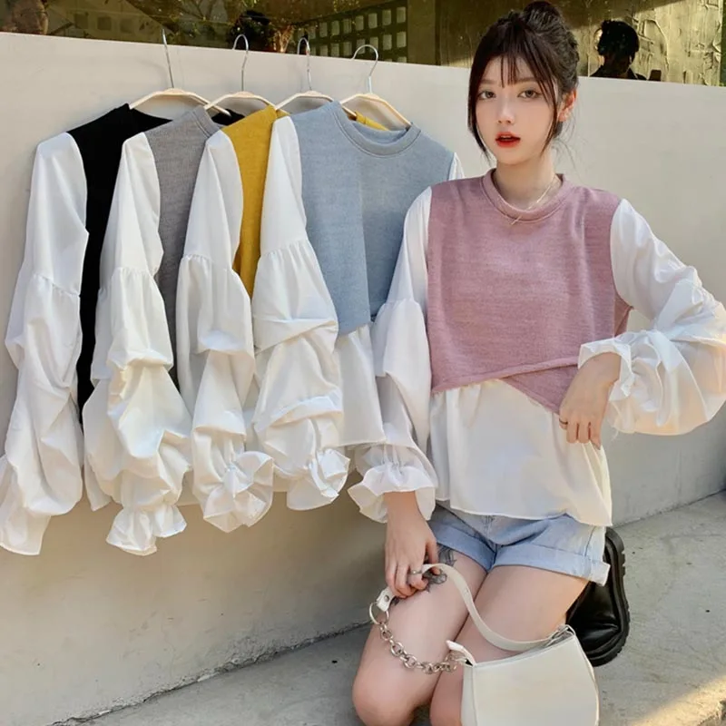Women Pink Round Neck Sweater Knitted Winter Casual Korean Long Puff Sleeve Patchwork Stitching soft Famale Tops Female Clothing
Women Pink Round Neck Sweater Knitted Winter Casual Korean Long Puff Sleeve Patchwork Stitching soft Famale Tops Female Clothing