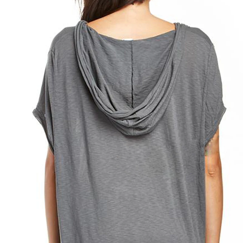 HDY Haoduoyi Women Fashion Short Sleeve Hooded V-neck Loose Solid Super Comfy Casual Kangaroo Pocket Formal Spring Sweatshirt | Женская