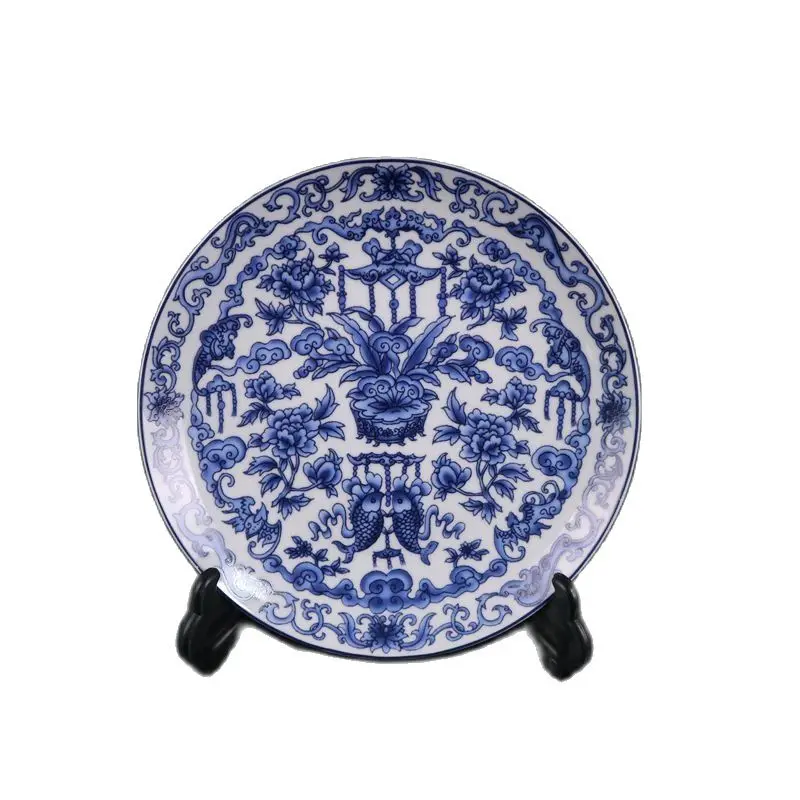 

Jingdezhen Porcelain Blue and White Flower Pattern Appreciation Pan Ancient Porcelain Collection