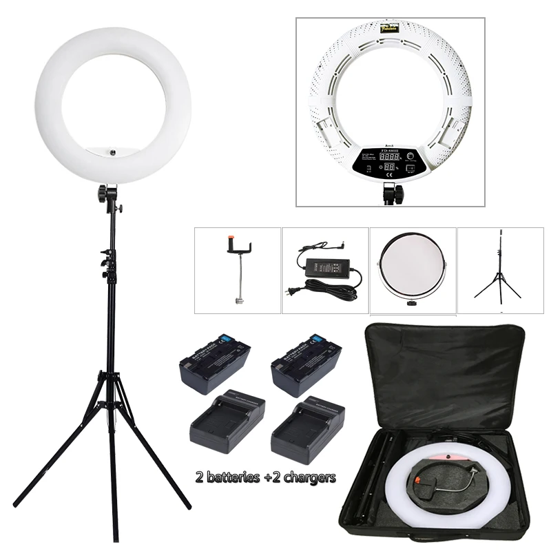 96W Yidoblo FD-480II LED Ring lamp Light Makeup Video Ring Lighting selfie ring lamp set + standing (2M)+ bag + batteries set
96W Yidoblo FD-480II LED Ring lamp Light Makeup Video Ring Lighting selfie ring lamp set + standing (2M)+ bag + batteries set
