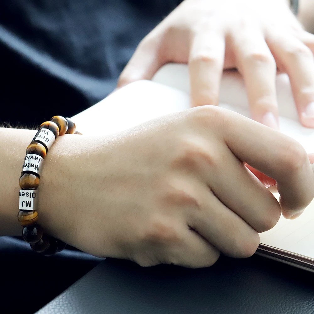 MYLONGINGCHARM Personalized Tiger Eye Stone Beads Bracelet Name beads Bracelet Wide bead 10x10mm Elastic Men Bracelets Bangles 
MYLONGINGCHARM Personalized Tiger Eye Stone Beads Bracelet Name beads Bracelet Wide bead 10x10mm Elastic Men Bracelets Bangles