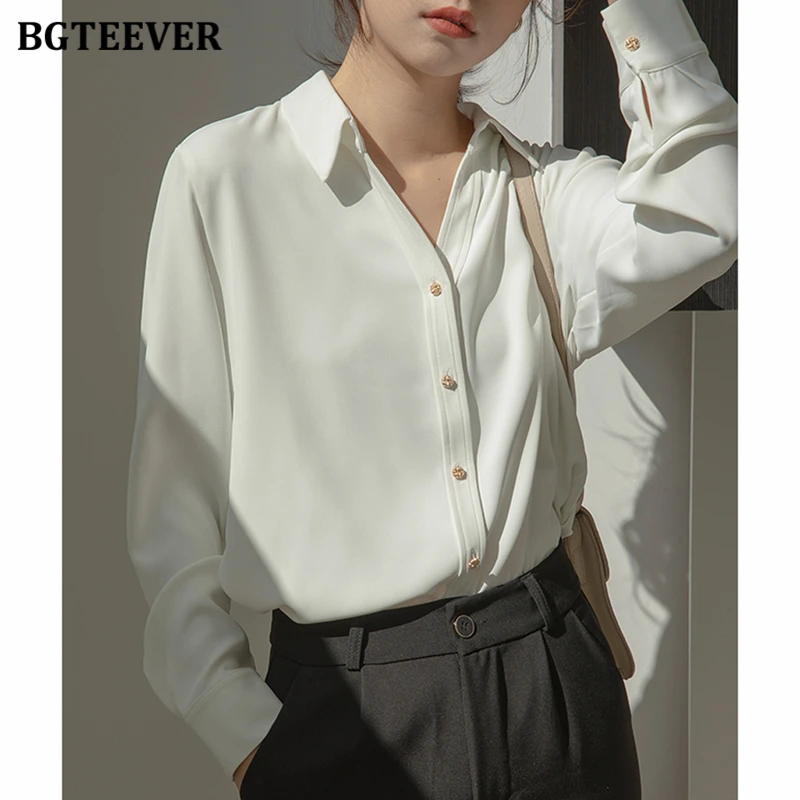 BGTEEVER Spring Casual Turn-down Collar White Shirt Blouse for Women Vintage Single-breasted Solid Shirts Tops Blusas Femme 2021
BGTEEVER Spring Casual Turn-down Collar White Shirt Blouse for Women Vintage Single-breasted Solid Shirts Tops Blusas Femme 2021