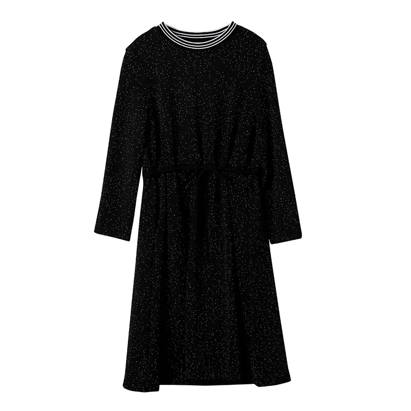 Dress new women 2021 spring contrast round neck drawstring lace up waist slim simple versatile dress
Dress new women 2021 spring contrast round neck drawstring lace up waist slim simple versatile dress