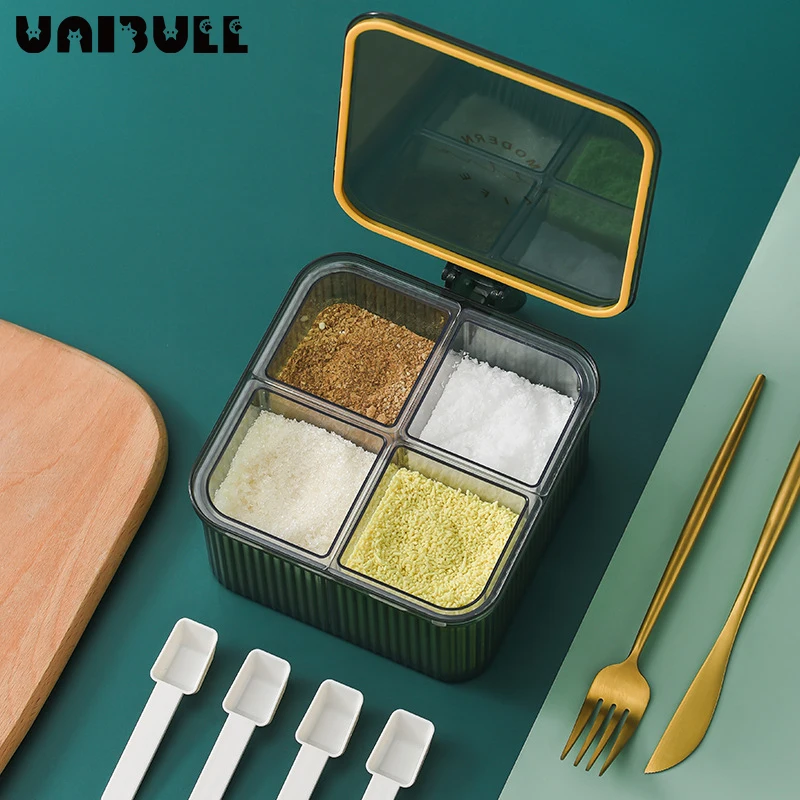 

UNIBULL Seasoning Box Combination Set Four Compartments One Salt Monosodium Glutamate Jar Household Multi-compartment Storage