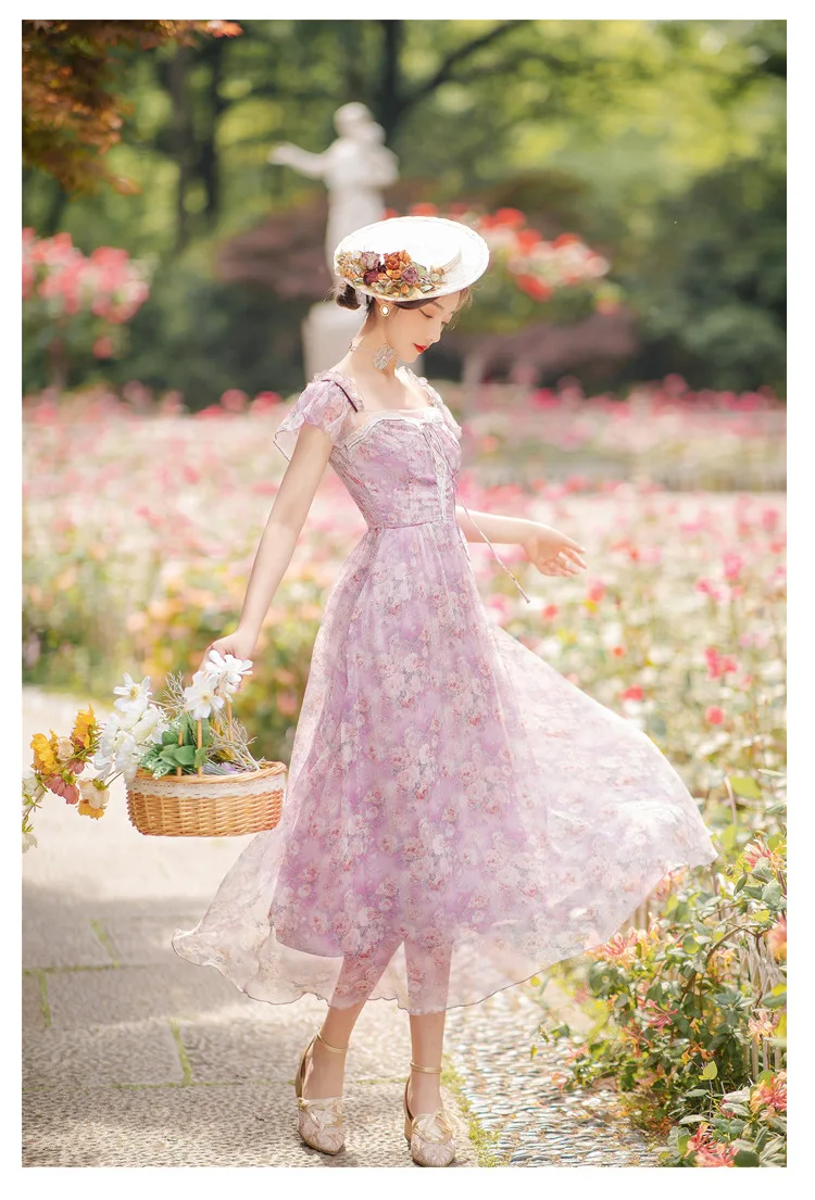 Women Prairie Chic Sweet Girl Purple Print Flower Long Dress Spring New Square Collar Elegant Vintage Puff Sleeve Dresses
Women Prairie Chic Sweet Girl Purple Print Flower Long Dress Spring New Square Collar Elegant Vintage Puff Sleeve Dresses