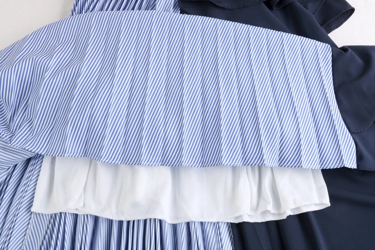 Autumn Korean Style Women Long Striped Blue Pleated Skirt Elastic Waist Ruffles Patchwork Female A-Line Stylish Party Skirts 
Autumn Korean Style Women Long Striped Blue Pleated Skirt Elastic Waist Ruffles Patchwork Female A-Line Stylish Party Skirts