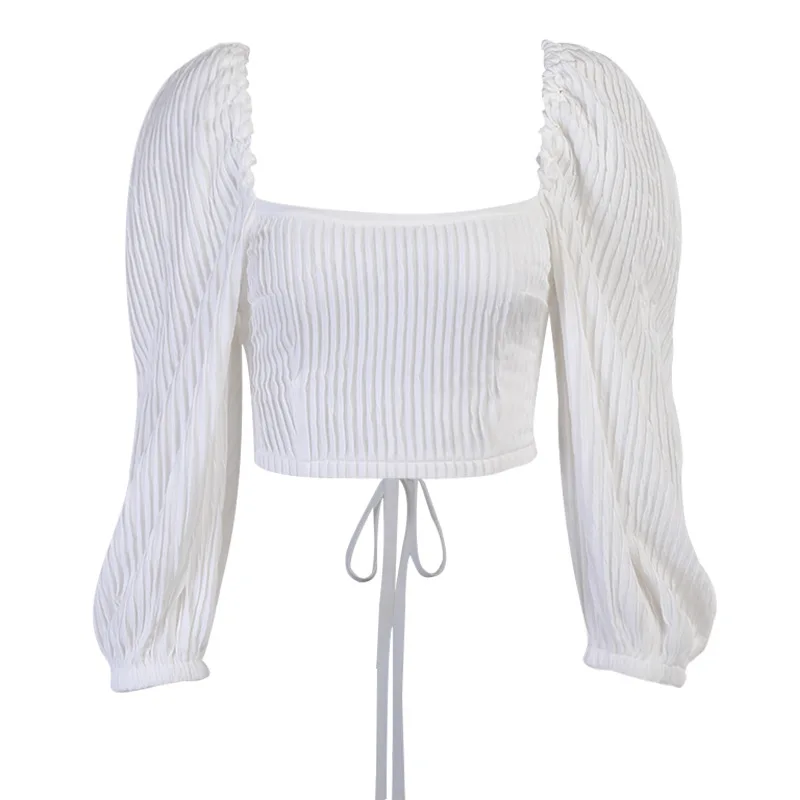 Spring White Top Women's T-shirt Female French Square Neck Elegant Puff Long Sleeve Sexy Backless Lacing Crop Top Women Clothing
Spring White Top Women's T-shirt Female French Square Neck Elegant Puff Long Sleeve Sexy Backless Lacing Crop Top Women Clothing
