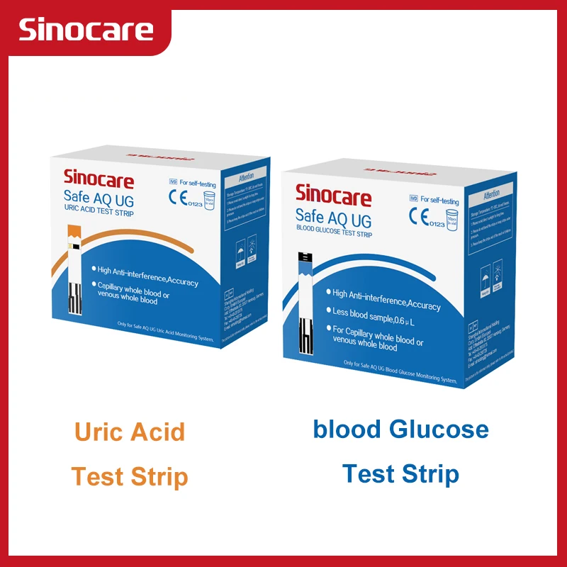 SINOCARE 50 полосок для безопасного анализа глюкозы в крови и мочевой кислоты точные