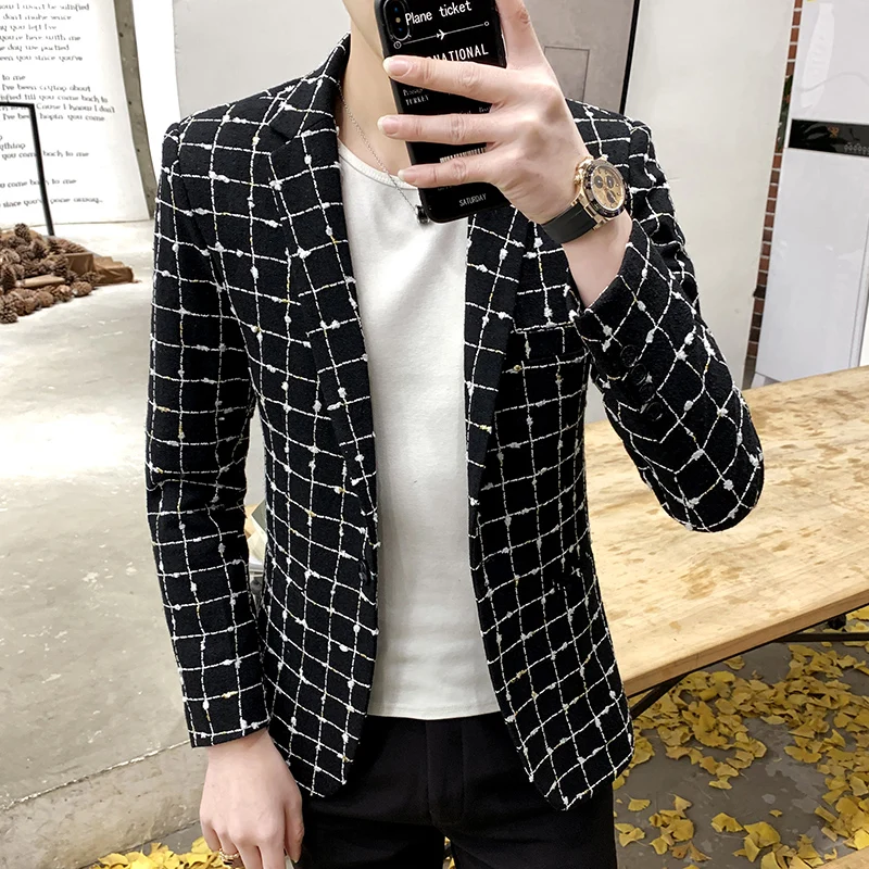 Мужской повседневный блейзер в клетку, приталенный Свадебный жакет в Корейском стиле, Осень-зима
Мужской повседневный блейзер в клетку, приталенный Свадебный жакет в Корейском стиле, Осень-зима