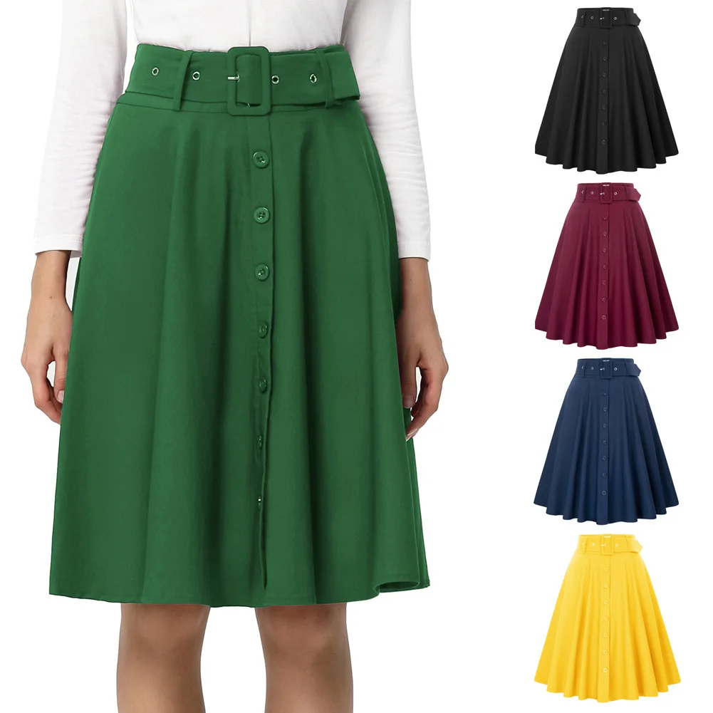 Women Skirts Summer Autumn Solid Color Buttons Flared A-Line Skirt With Belt & Pockets Sashes Skirt Retro Sweet Korean Fashion
Women Skirts Summer Autumn Solid Color Buttons Flared A-Line Skirt With Belt & Pockets Sashes Skirt Retro Sweet Korean Fashion