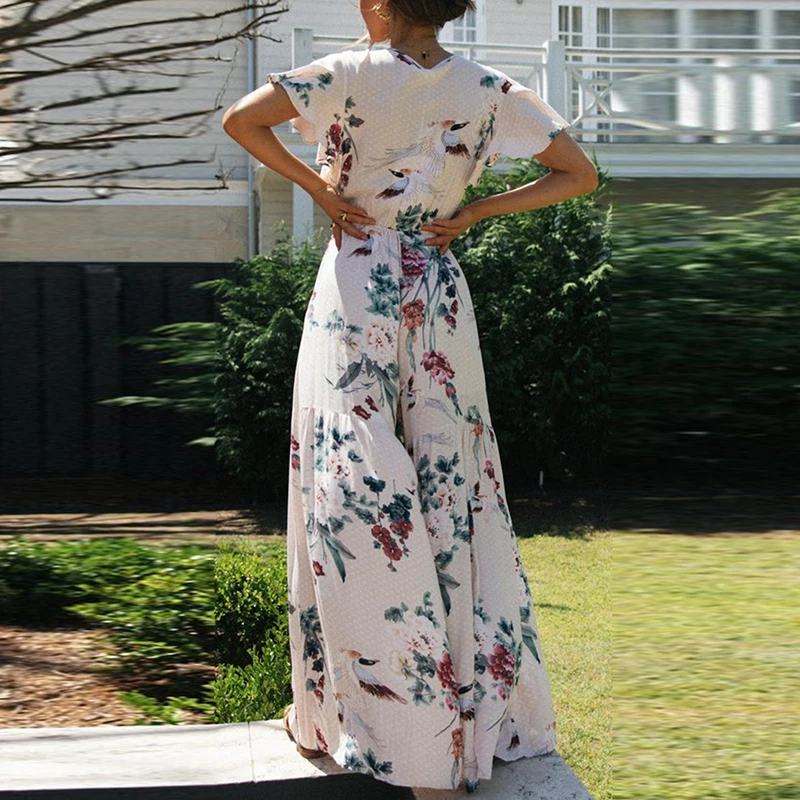 Sexy V Neck Women Jumpsuit Wide Leg Style Floral Printed Short Butterfly Sleeve Long Jumpsuit Holiday Female Summer Jumpsuit
Sexy V Neck Women Jumpsuit Wide Leg Style Floral Printed Short Butterfly Sleeve Long Jumpsuit Holiday Female Summer Jumpsuit