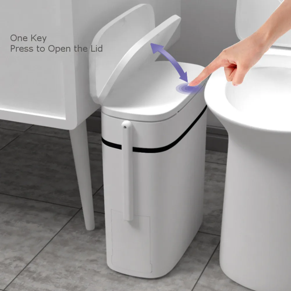 14L Trash Can Bathroom Zero-Waste Bin One Key Garbage Bin Trash Bag Holder Household Kitchen W/ Brush For Toilet Narrow Seam
14L Trash Can Bathroom Zero-Waste Bin One Key Garbage Bin Trash Bag Holder Household Kitchen W/ Brush For Toilet Narrow Seam