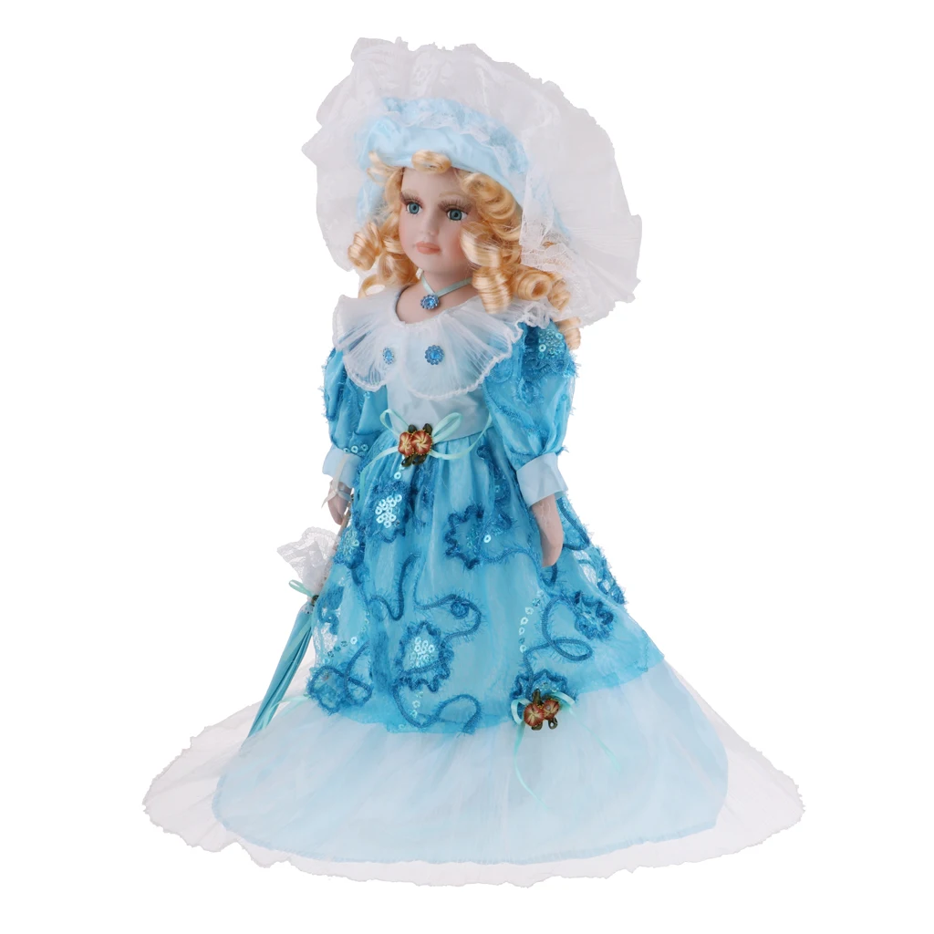 40cm Lovely Porcelain Lady Doll with Clothes Blue & Stand Home Display Decor Gift 
40cm Lovely Porcelain Lady Doll with Clothes Blue & Stand Home Display Decor Gift