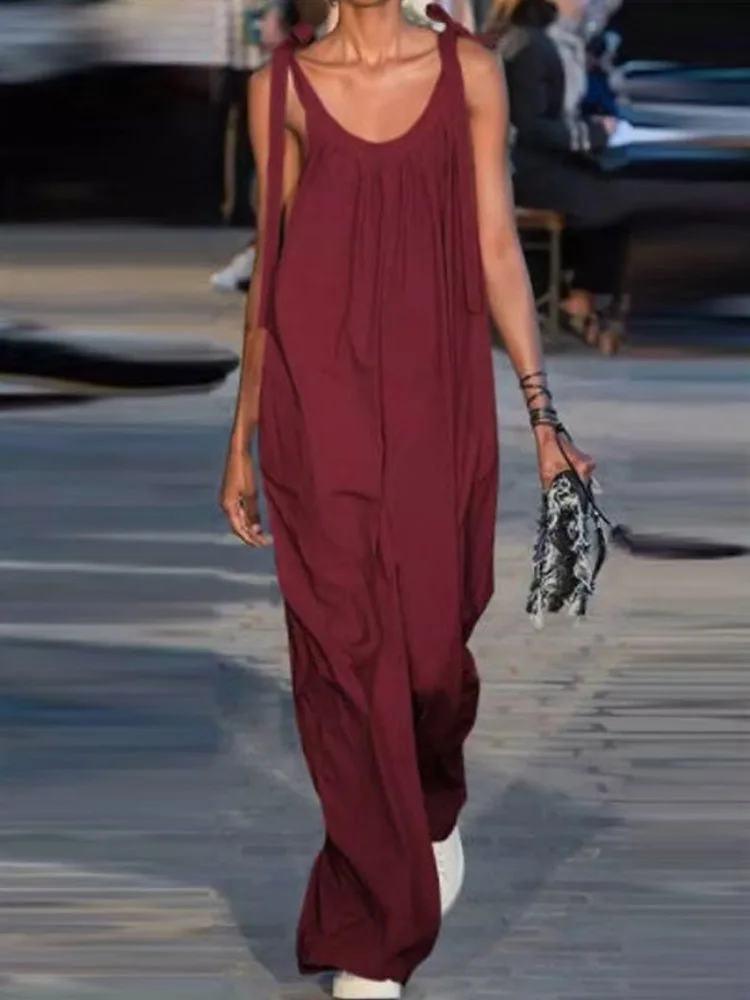 Women Casual Solid Wide Leg Pants Jumpsuit Sexy V-Neck Tie-Up Bow Straps Design Bodysuit Romper Summer Sleeveless Loose Overalls 
Women Casual Solid Wide Leg Pants Jumpsuit Sexy V-Neck Tie-Up Bow Straps Design Bodysuit Romper Summer Sleeveless Loose Overalls