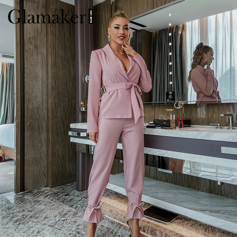 Glamaker Elegant 2 piece suits Office ladies autumn blazer and pants Lace up Pajama style chic female winter sets 2021 casualnew
Glamaker Elegant 2 piece suits Office ladies autumn blazer and pants Lace up Pajama style chic female winter sets 2021 casualnew