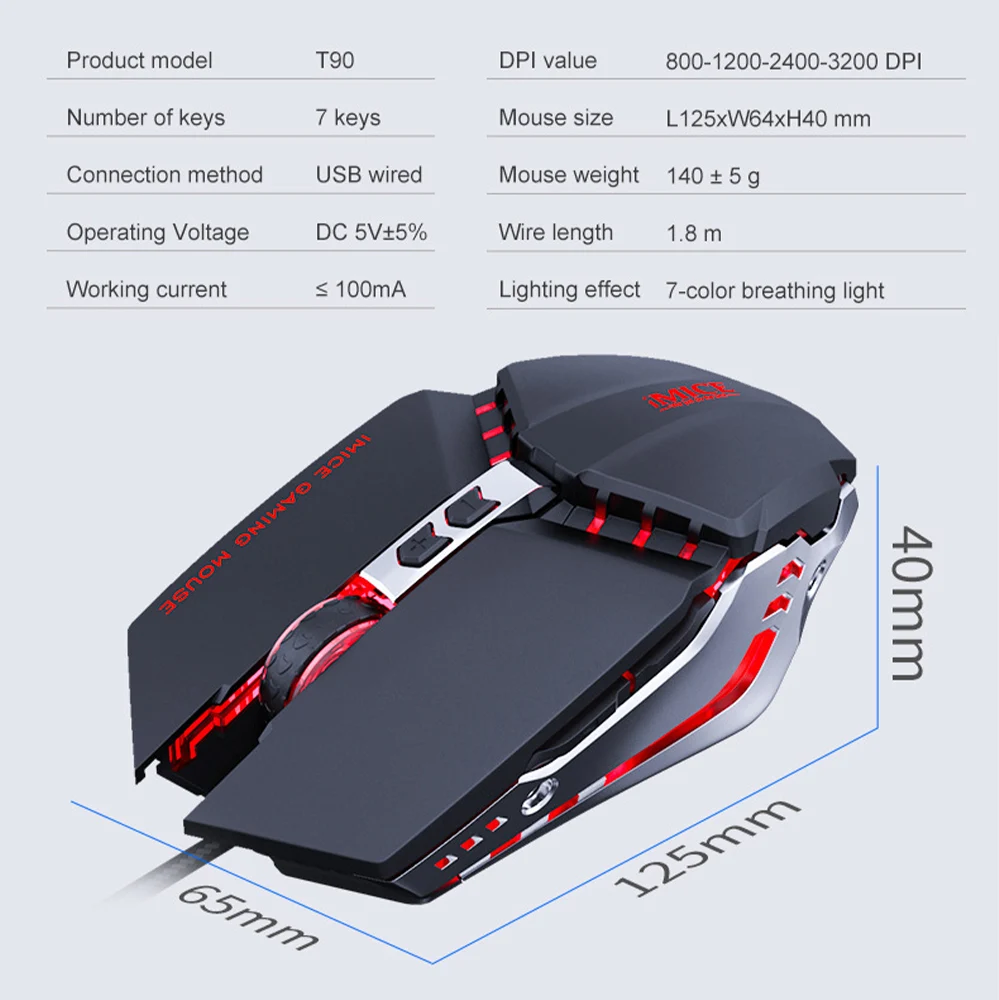 T80 Custom Macros USB Wired Gaming Mouse Computer Gamer 3200 DPI Optical Mice for Laptop PC Game Mouse Breathing light
T80 Custom Macros USB Wired Gaming Mouse Computer Gamer 3200 DPI Optical Mice for Laptop PC Game Mouse Breathing light