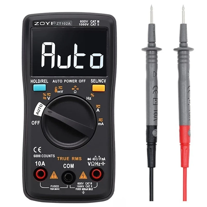 ZOYI ZT102A Digital Multimeter 6000 Counts Auto 113D Back Light AC/DC Voltmeter Transistor Tester Frequency Diode Temperature
ZOYI ZT102A Digital Multimeter 6000 Counts Auto 113D Back Light AC/DC Voltmeter Transistor Tester Frequency Diode Temperature