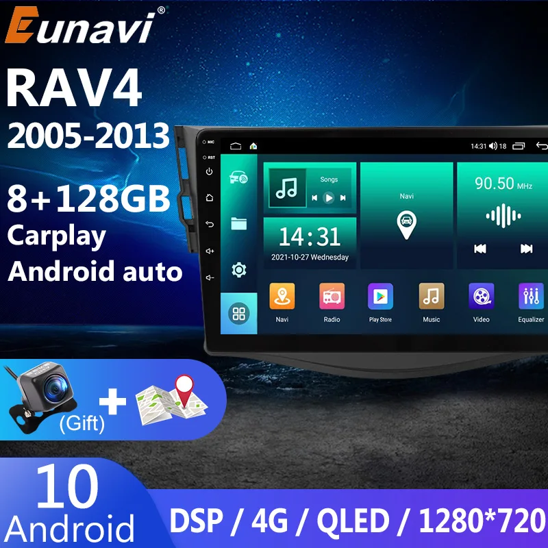 

Автомагнитола Eunavi, 8 ядер, 2 Din, Android 10, для Toyota RAV4 Rav 4 2005-2013, мультимедийный видеоплеер, 2 Din, авто, DVD, GPS, Navi, 4G, DSP