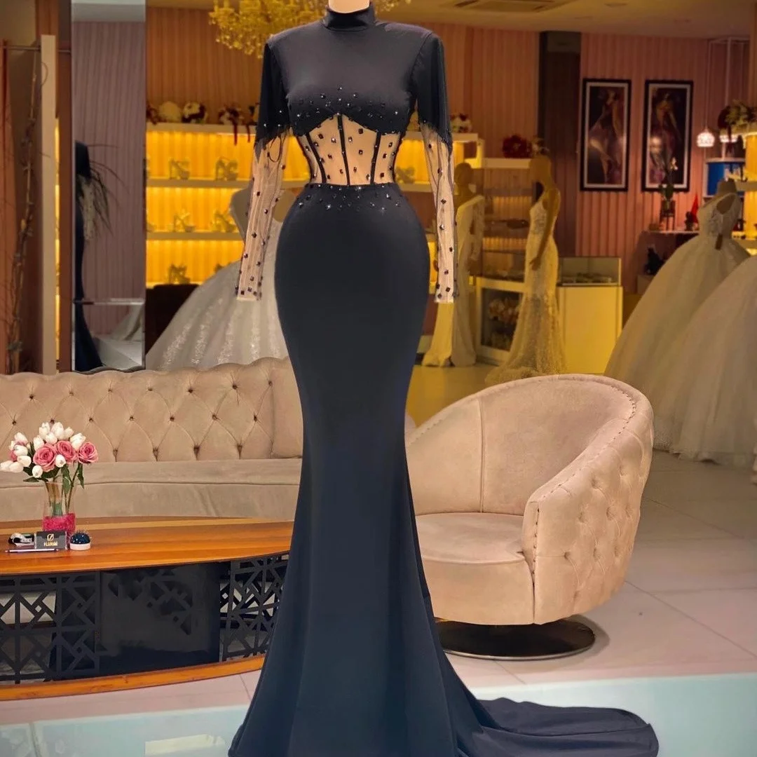High Collar Mermaid Evening Dress Sheer Hollow Out Sexy Prom Gowns Long Sleeve Crystal Second Reception Dresses Customise
High Collar Mermaid Evening Dress Sheer Hollow Out Sexy Prom Gowns Long Sleeve Crystal Second Reception Dresses Customise