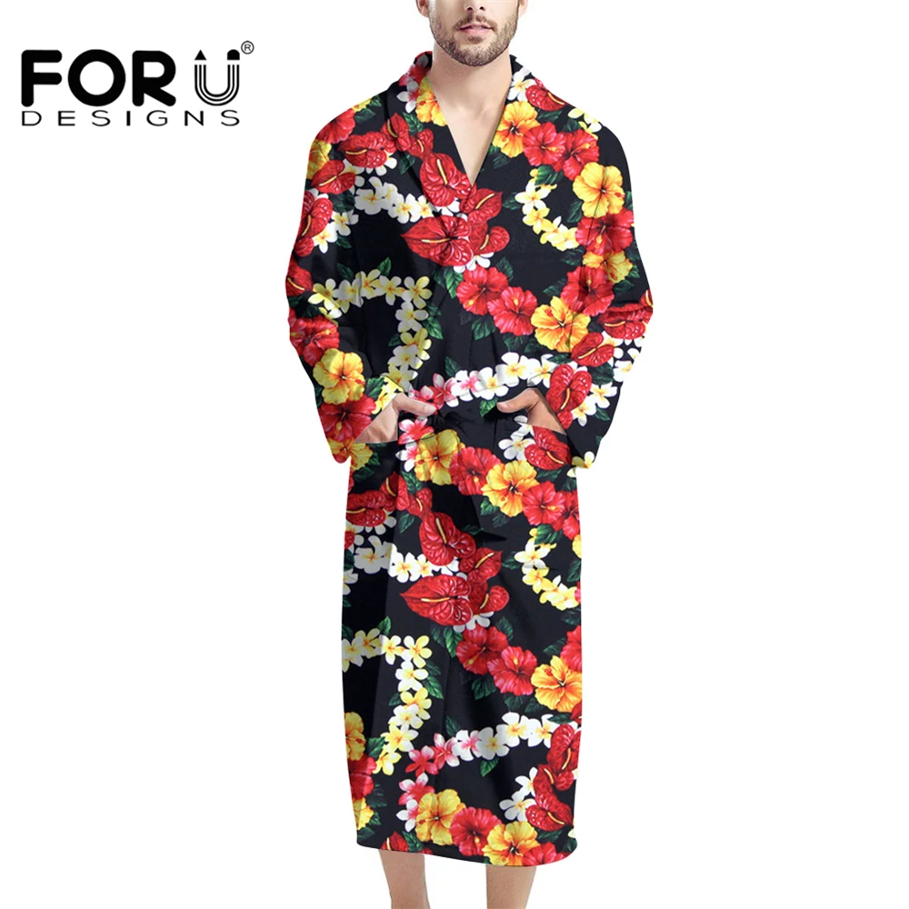 FORUDESIGNS Red Yellow Hawaiian Hibiscus and Frangipani Men's Long Sleeved Bathrobe Tow Pockets Clothes and Belt Nightgown 
FORUDESIGNS Red Yellow Hawaiian Hibiscus and Frangipani Men's Long Sleeved Bathrobe Tow Pockets Clothes and Belt Nightgown